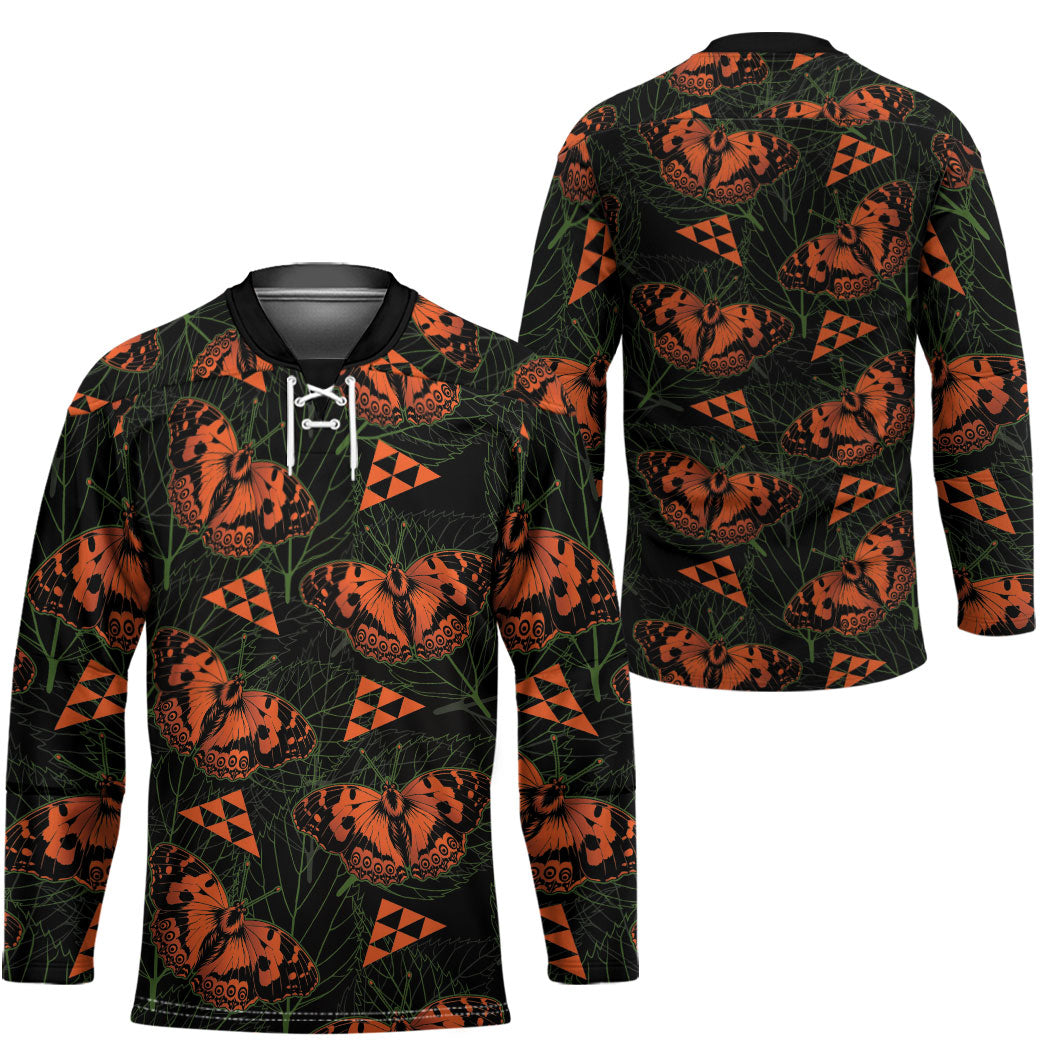 Kamehameha Butterfly Mamaki Hawaii Hockey Jersey Pulelehua Hawaiian Kakau Seamless Style