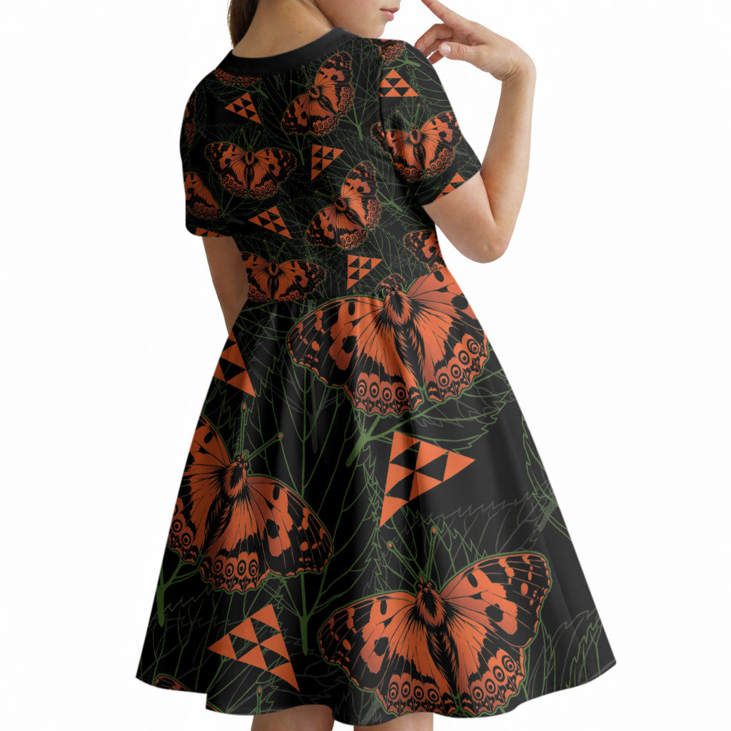 Kamehameha Butterfly Mamaki Hawaii Kid Short Sleeve Dress Pulelehua Hawaiian Kakau Seamless Style