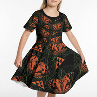 Kamehameha Butterfly Mamaki Hawaii Kid Short Sleeve Dress Pulelehua Hawaiian Kakau Seamless Style