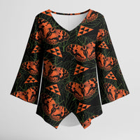 Kamehameha Butterfly Mamaki Hawaii Kimono Sleeve Blouse Pulelehua Hawaiian Kakau Seamless Style