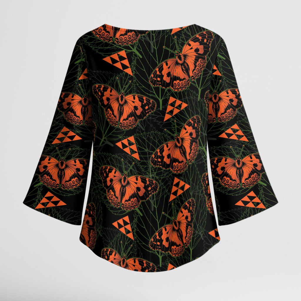 Kamehameha Butterfly Mamaki Hawaii Kimono Sleeve Blouse Pulelehua Hawaiian Kakau Seamless Style