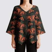 Kamehameha Butterfly Mamaki Hawaii Kimono Sleeve Blouse Pulelehua Hawaiian Kakau Seamless Style