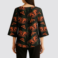 Kamehameha Butterfly Mamaki Hawaii Kimono Sleeve Blouse Pulelehua Hawaiian Kakau Seamless Style