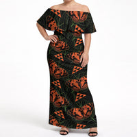 Kamehameha Butterfly Mamaki Hawaii Off Shoulder Maxi Dress Pulelehua Hawaiian Kakau Seamless Style