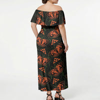 Kamehameha Butterfly Mamaki Hawaii Off Shoulder Maxi Dress Pulelehua Hawaiian Kakau Seamless Style