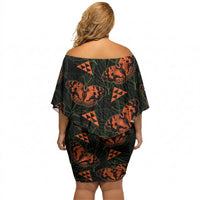 Kamehameha Butterfly Mamaki Hawaii Off Shoulder Short Dress Pulelehua Hawaiian Kakau Seamless Style