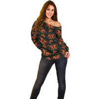 Kamehameha Butterfly Mamaki Hawaii Off Shoulder Sweater Pulelehua Hawaiian Kakau Seamless Style