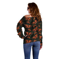 Kamehameha Butterfly Mamaki Hawaii Off Shoulder Sweater Pulelehua Hawaiian Kakau Seamless Style