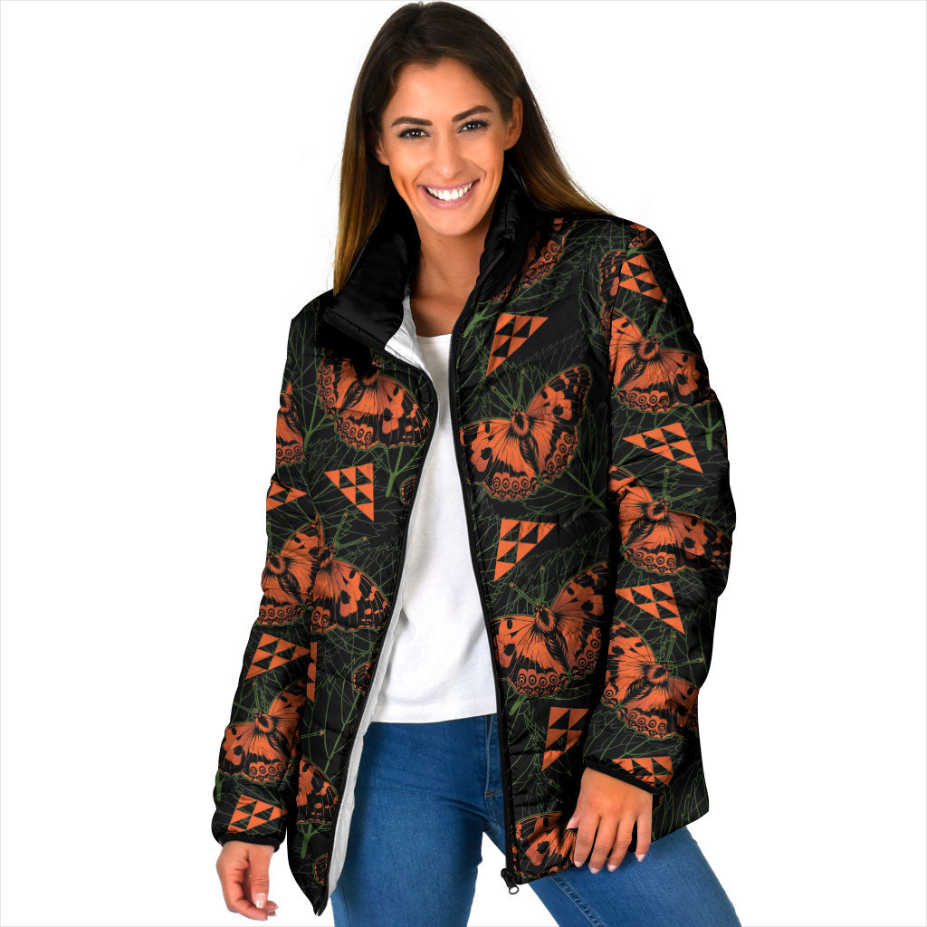 Kamehameha Butterfly Mamaki Hawaii Padded Jacket Pulelehua Hawaiian Kakau Seamless Style