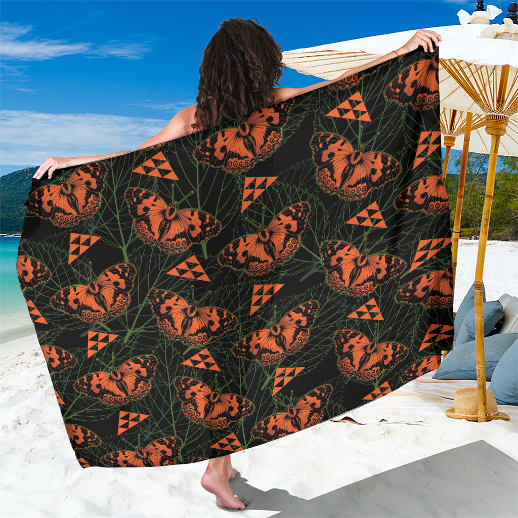 Kamehameha Butterfly Mamaki Hawaii Sarong Pulelehua Hawaiian Kakau Seamless Style LT14 One Size 44 x 66 inches Black - Polynesian Pride