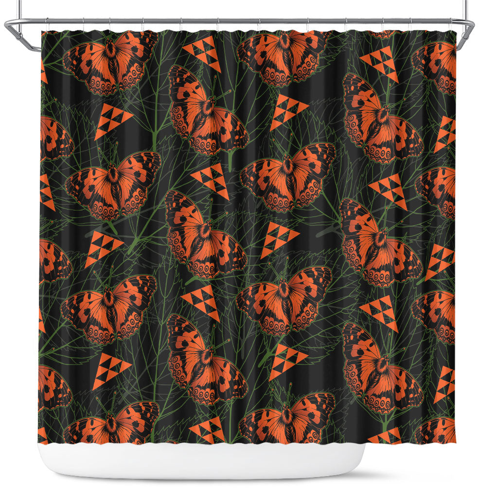Kamehameha Butterfly Mamaki Hawaii Shower Curtain Pulelehua Hawaiian Kakau Seamless Style