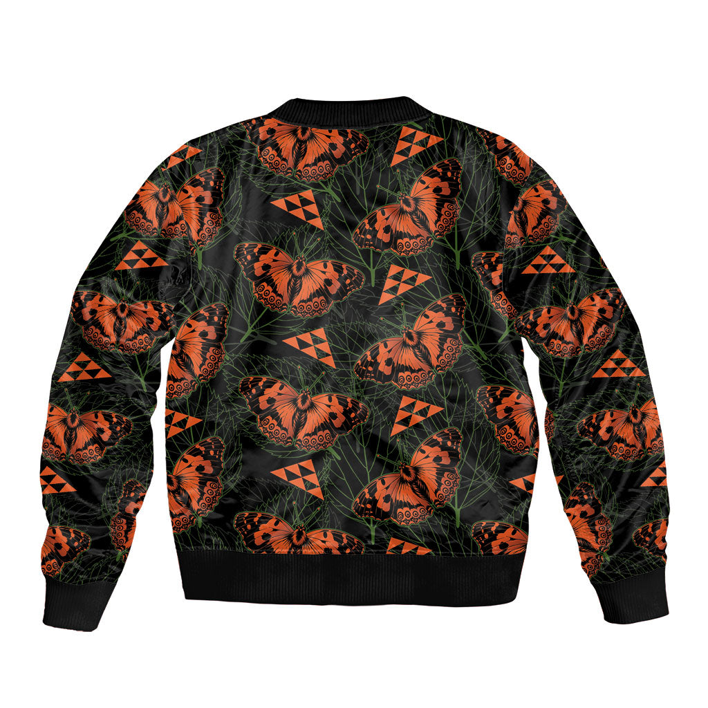 Kamehameha Butterfly Mamaki Hawaii Sleeve Zip Bomber Jacket Pulelehua Hawaiian Kakau Seamless Style