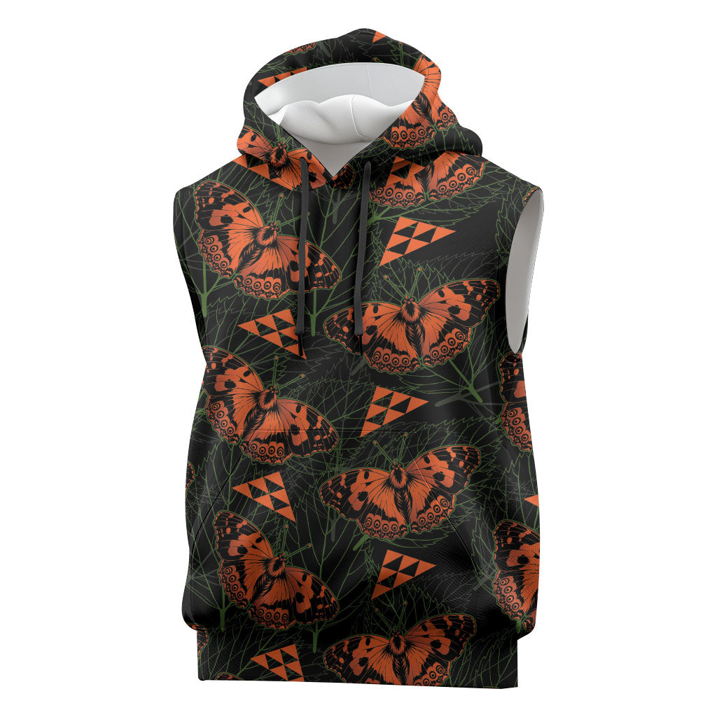 Kamehameha Butterfly Mamaki Hawaii Sleeveless Hoodie Pulelehua Hawaiian Kakau Seamless Style