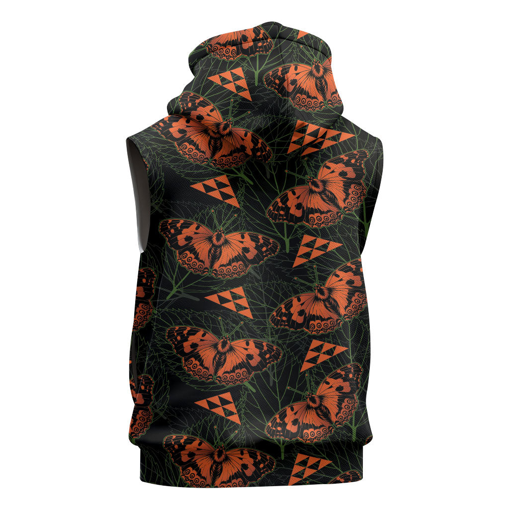 Kamehameha Butterfly Mamaki Hawaii Sleeveless Hoodie Pulelehua Hawaiian Kakau Seamless Style