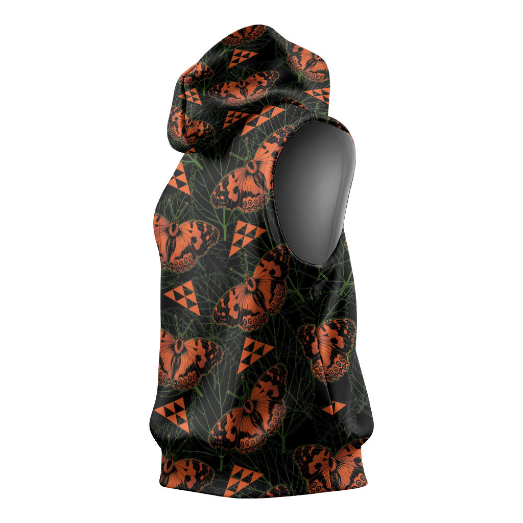 Kamehameha Butterfly Mamaki Hawaii Sleeveless Hoodie Pulelehua Hawaiian Kakau Seamless Style