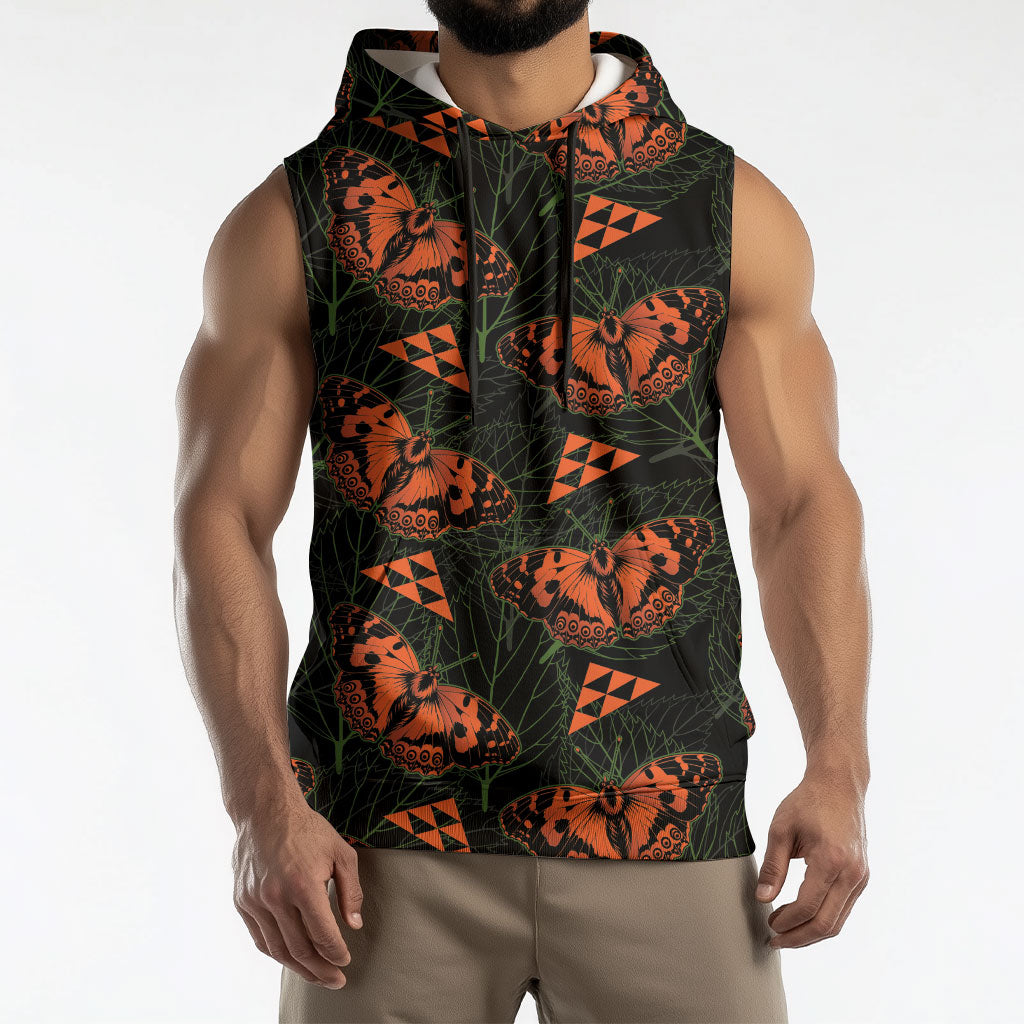 Kamehameha Butterfly Mamaki Hawaii Sleeveless Hoodie Pulelehua Hawaiian Kakau Seamless Style