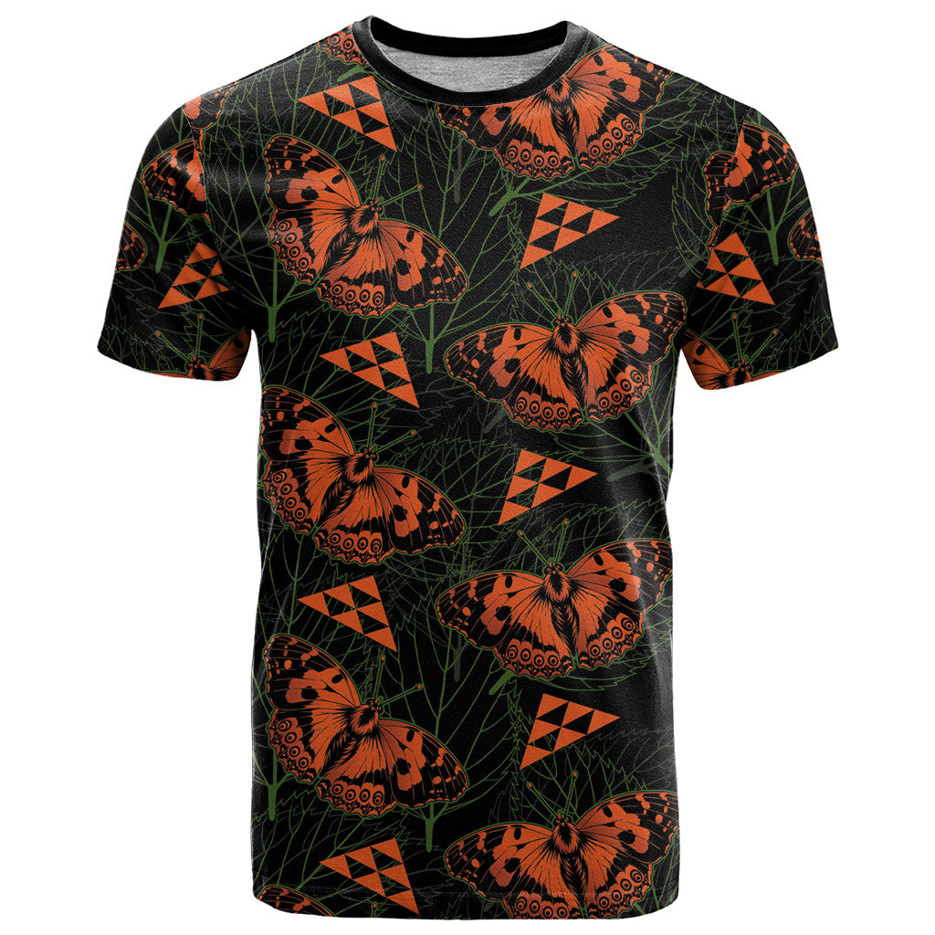 Kamehameha Butterfly Mamaki Hawaii T Shirt Pulelehua Hawaiian Kakau Seamless Style LT14 Black - Polynesian Pride
