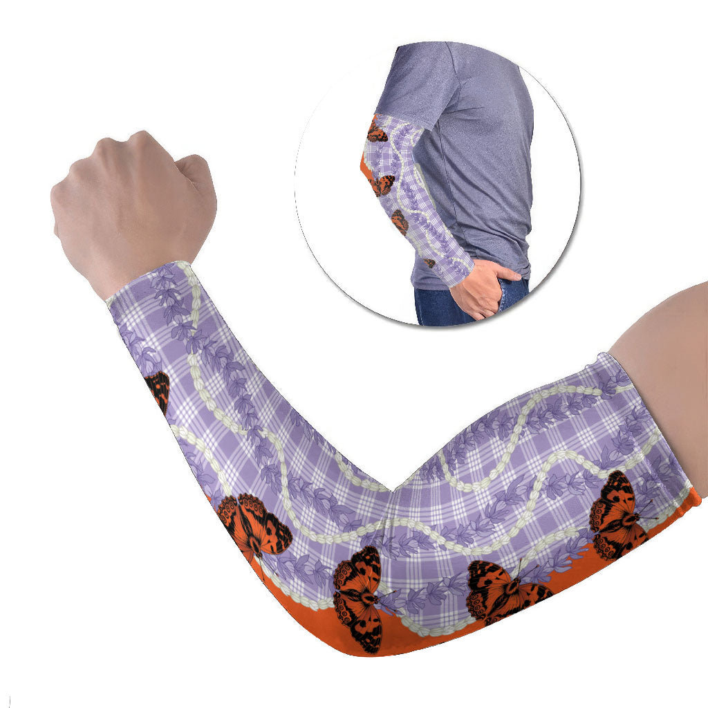 Kamehameha Butterfly Palaka Hawaii Arm Sleeves Pulelehua Honohono Pikake Lei LT14 Set of 2 Purple - Polynesian Pride