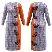 Kamehameha Butterfly Palaka Hawaii Couples Matching Long Sleeve Bodycon Dress and Hawaiian Shirt Pulelehua Honohono Pikake Lei