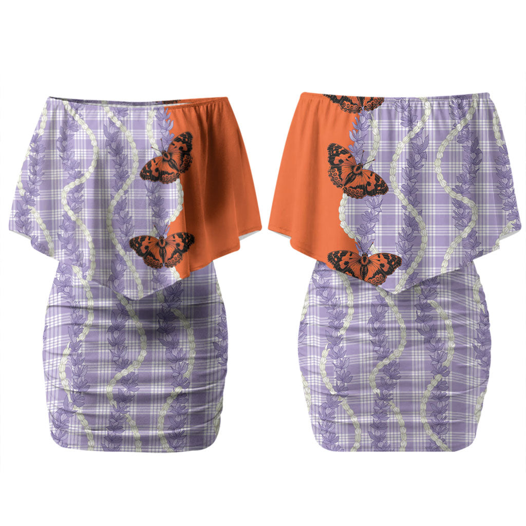 Kamehameha Butterfly Palaka Hawaii Couples Matching Off Shoulder Short Dress and Hawaiian Shirt Pulelehua Honohono Pikake Lei