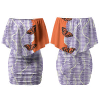 Kamehameha Butterfly Palaka Hawaii Couples Matching Off Shoulder Short Dress and Hawaiian Shirt Pulelehua Honohono Pikake Lei