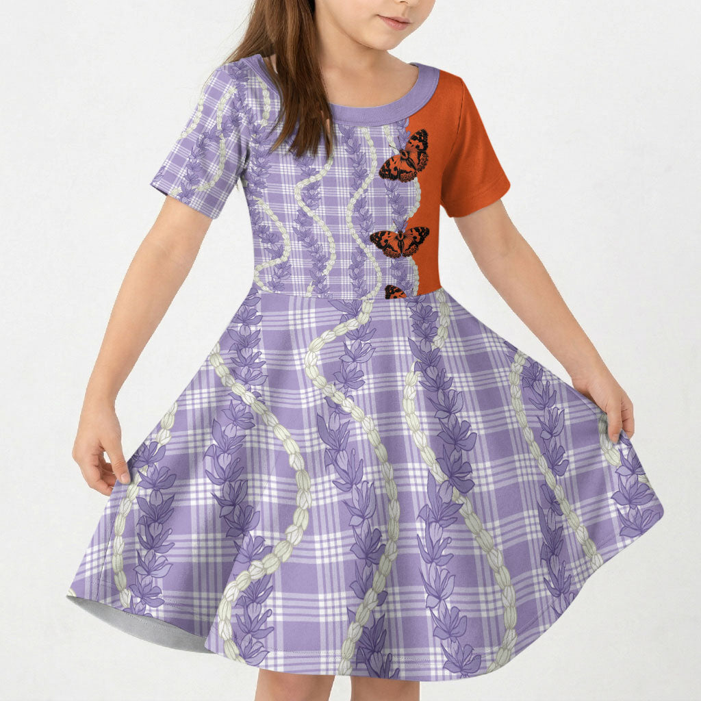 Kamehameha Butterfly Palaka Hawaii Kid Short Sleeve Dress Pulelehua Honohono Pikake Lei