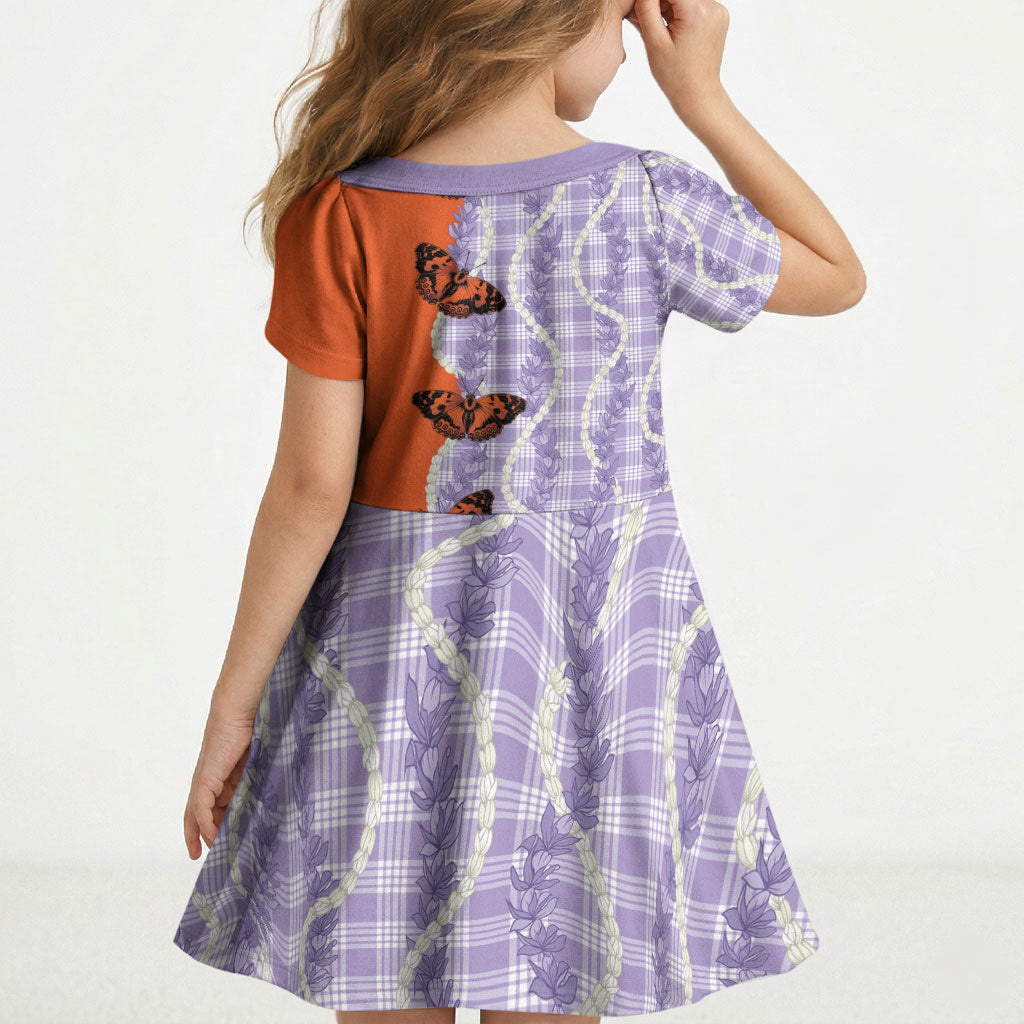 Kamehameha Butterfly Palaka Hawaii Kid Short Sleeve Dress Pulelehua Honohono Pikake Lei