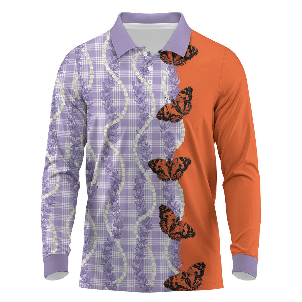 Kamehameha Butterfly Palaka Hawaii Long Sleeve Polo Shirt Pulelehua Honohono Pikake Lei LT14 Purple - Polynesian Pride