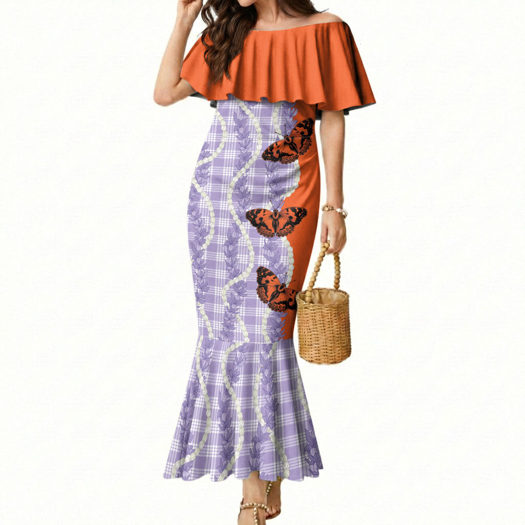 Kamehameha Butterfly Palaka Hawaii Mermaid Dress Pulelehua Honohono Pikake Lei