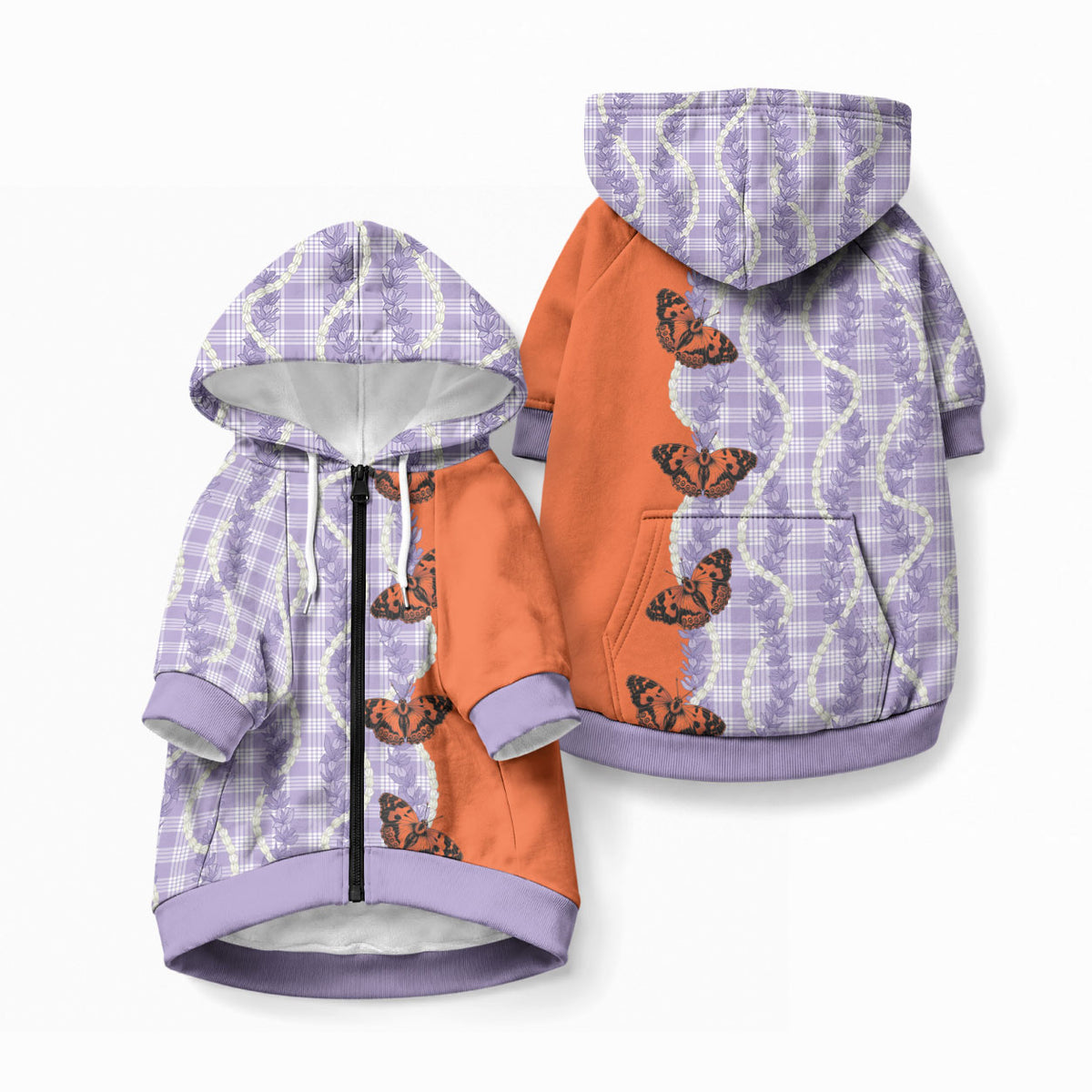 Kamehameha Butterfly Palaka Hawaii Pet Hoodie Pulelehua Honohono Pikake Lei