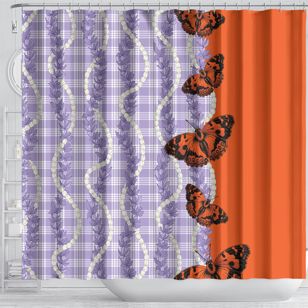 Kamehameha Butterfly Palaka Hawaii Shower Curtain Pulelehua Honohono Pikake Lei