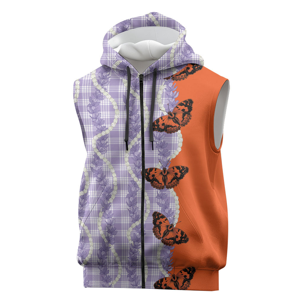 Kamehameha Butterfly Palaka Hawaii Sleeveless Zip Hoodie Pulelehua Honohono Pikake Lei