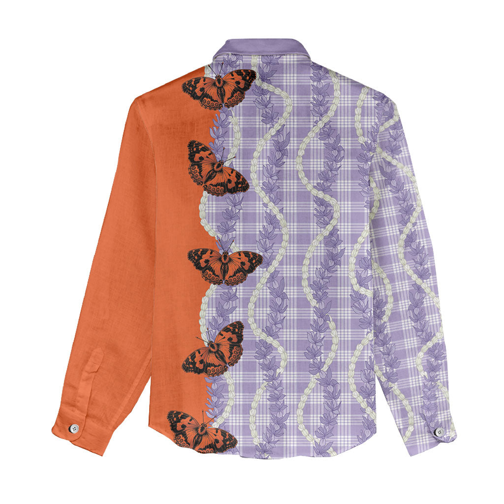 Kamehameha Butterfly Palaka Hawaii Women Casual Shirt Pulelehua Honohono Pikake Lei