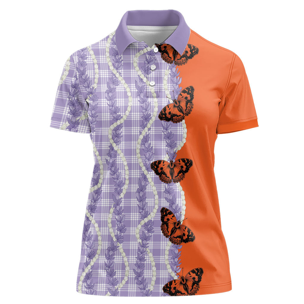 Kamehameha Butterfly Palaka Hawaii Women Polo Shirt Pulelehua Honohono Pikake Lei