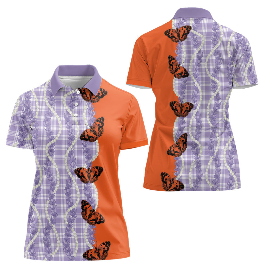 Kamehameha Butterfly Palaka Hawaii Women Polo Shirt Pulelehua Honohono Pikake Lei
