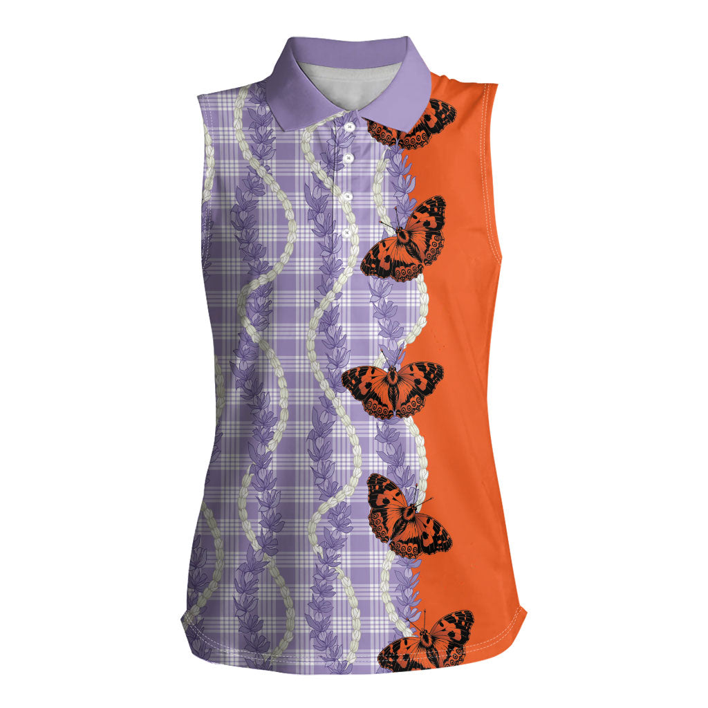 Kamehameha Butterfly Palaka Hawaii Women Sleeveless Polo Shirt Pulelehua Honohono Pikake Lei