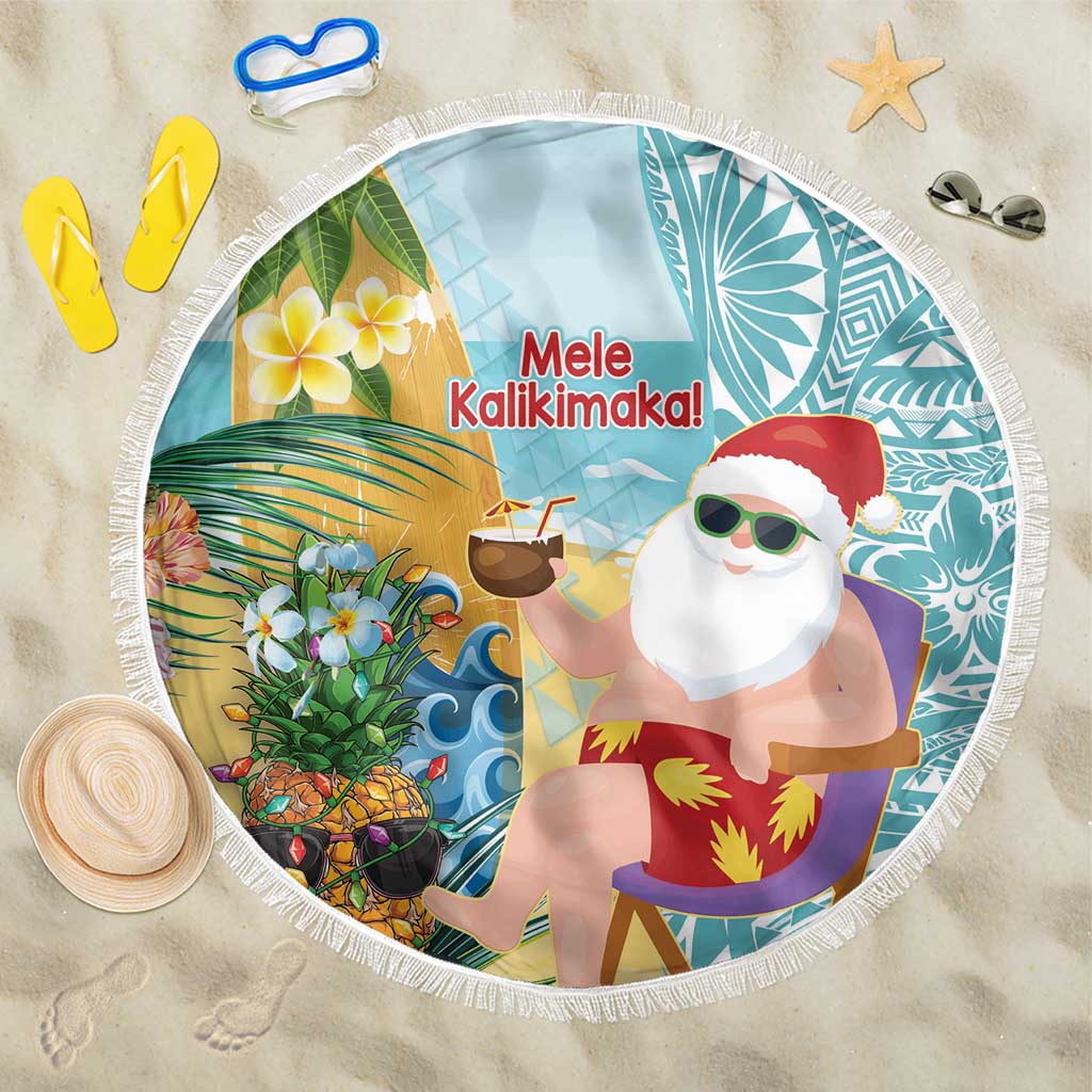 Aloha Hawaii Mele Kalikimaka Beach Blanket Chilling Santa With Pineapple - Polynesian Pattern