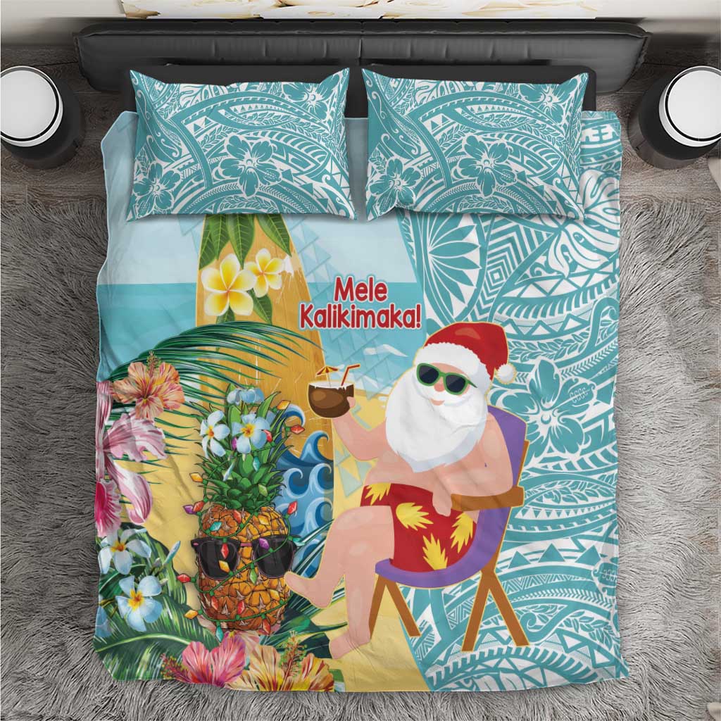 Aloha Hawaii Mele Kalikimaka Bedding Set Chilling Santa With Pineapple - Polynesian Pattern