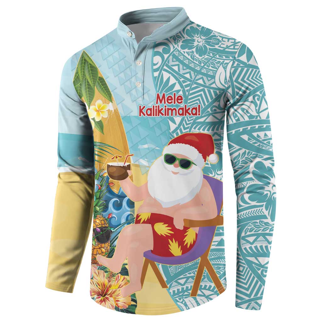 Aloha Hawaii Mele Kalikimaka Button Sweatshirt Chilling Santa With Pineapple - Polynesian Pattern