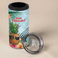 Aloha Hawaii Mele Kalikimaka 4 in 1 Can Cooler Tumbler Chilling Santa With Pineapple - Polynesian Pattern