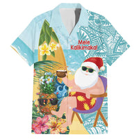 Aloha Hawaii Mele Kalikimaka Family Matching Long Sleeve Bodycon Dress and Hawaiian Shirt Chilling Santa With Pineapple - Polynesian Pattern LT14 Dad's Shirt - Short Sleeve Cyan - Polynesian Pride