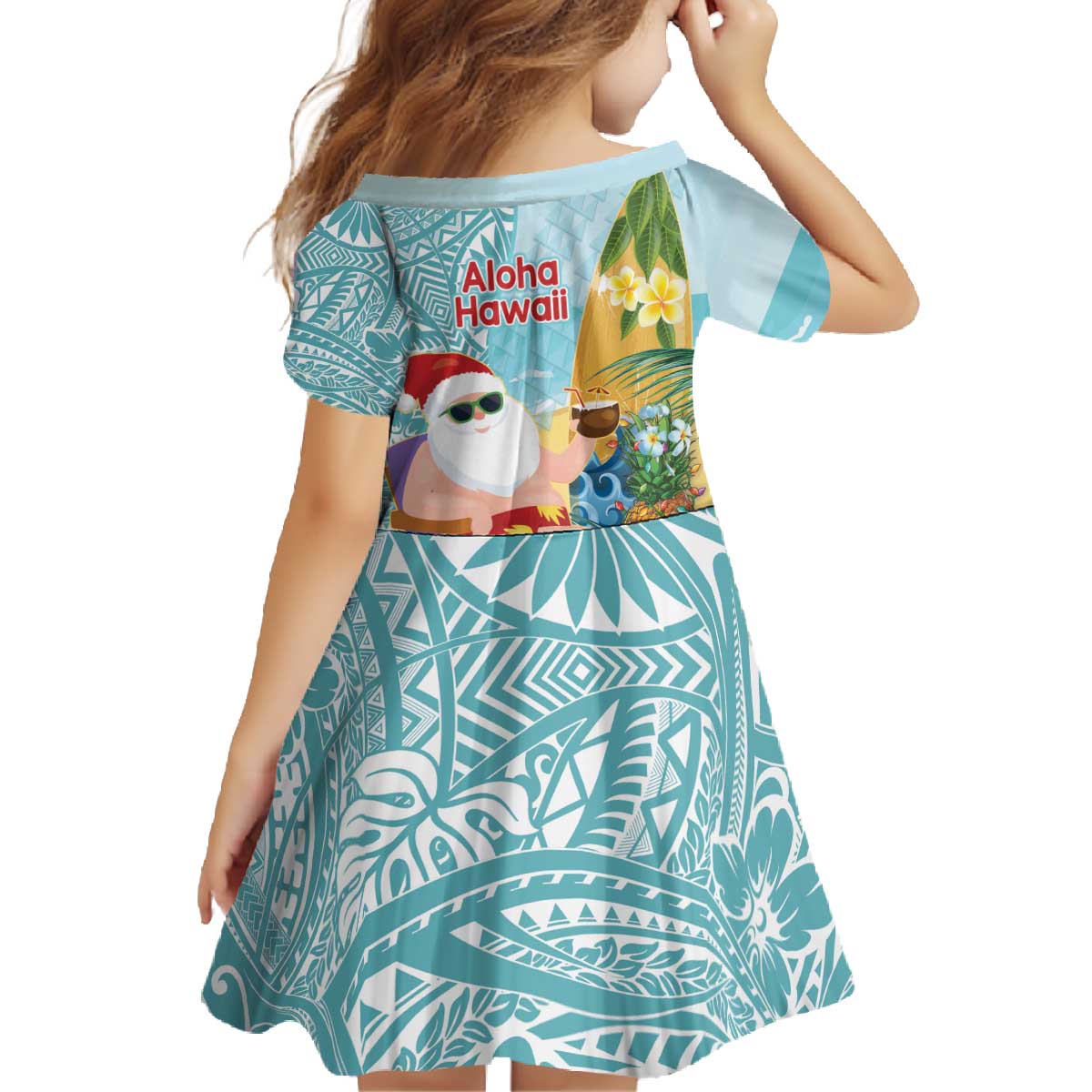 Aloha Hawaii Mele Kalikimaka Family Matching Off The Shoulder Long Sleeve Dress and Hawaiian Shirt Chilling Santa With Pineapple - Polynesian Pattern LT14 - Polynesian Pride