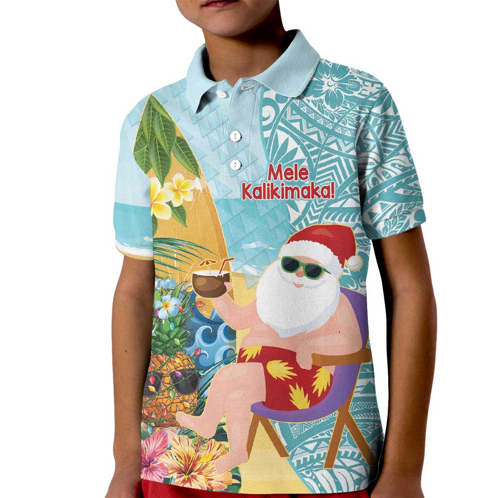 Aloha Hawaii Mele Kalikimaka Kid Polo Shirt Chilling Santa With Pineapple - Polynesian Pattern