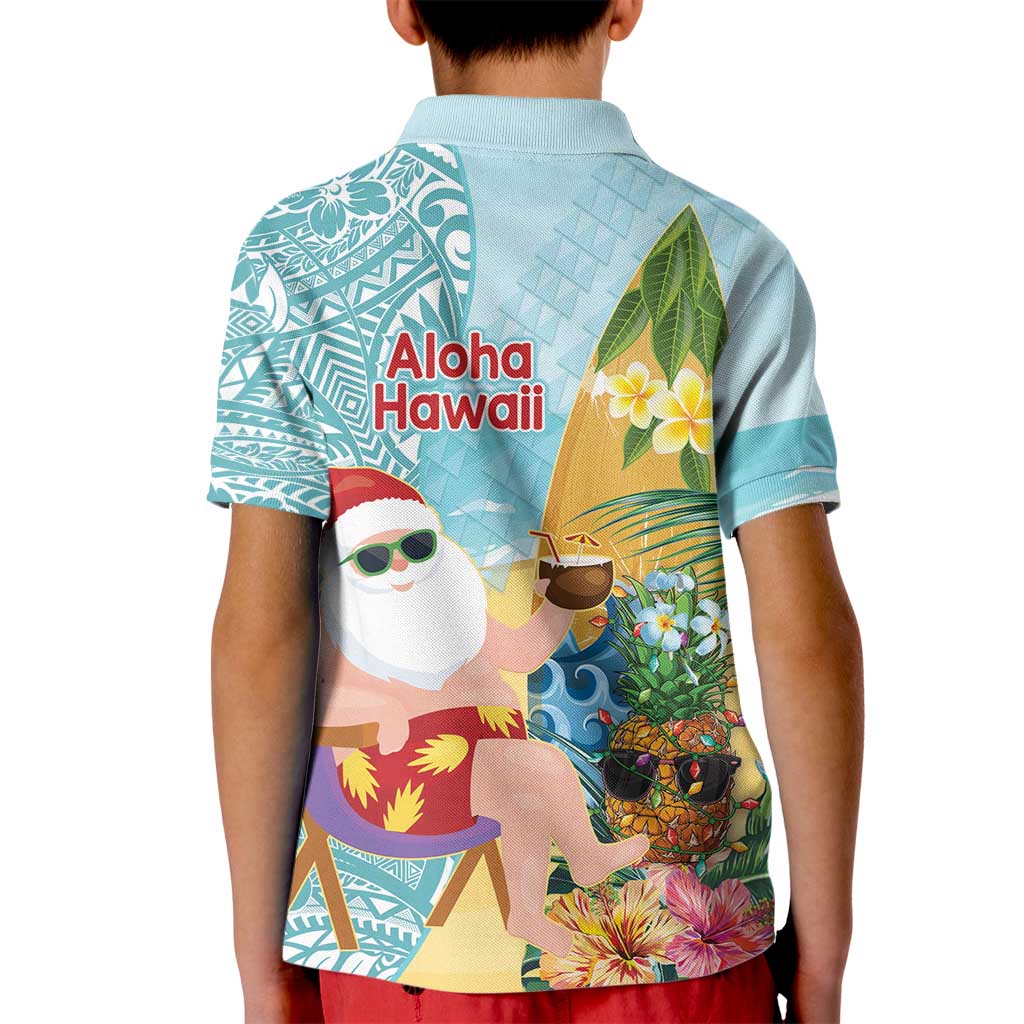 Aloha Hawaii Mele Kalikimaka Kid Polo Shirt Chilling Santa With Pineapple - Polynesian Pattern