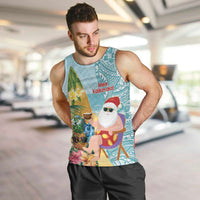 Aloha Hawaii Mele Kalikimaka Men Tank Top Chilling Santa With Pineapple - Polynesian Pattern
