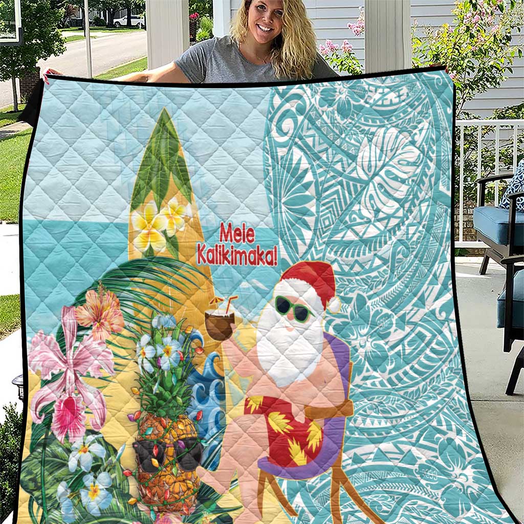 Aloha Hawaii Mele Kalikimaka Quilt Chilling Santa With Pineapple - Polynesian Pattern