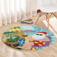 Aloha Hawaii Mele Kalikimaka Round Carpet Chilling Santa With Pineapple - Polynesian Pattern