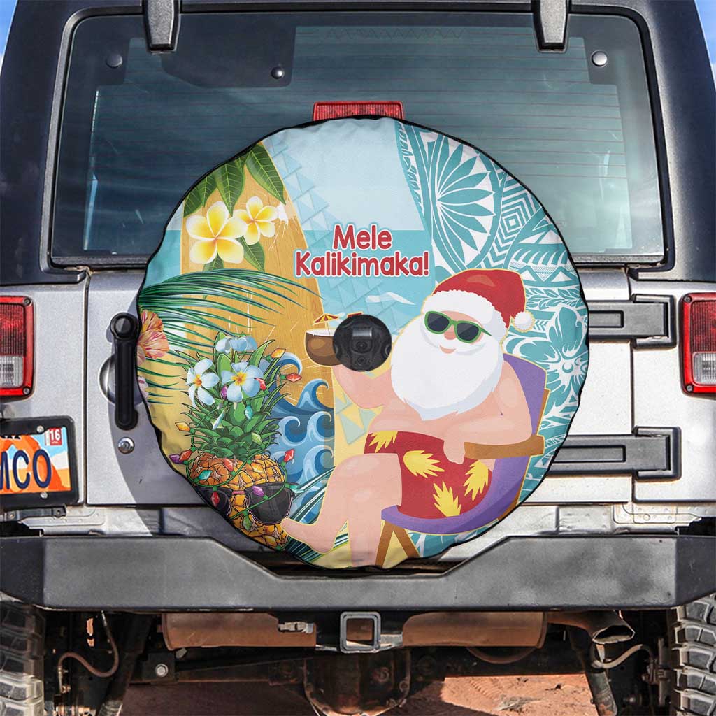 Aloha Hawaii Mele Kalikimaka Spare Tire Cover Chilling Santa With Pineapple - Polynesian Pattern