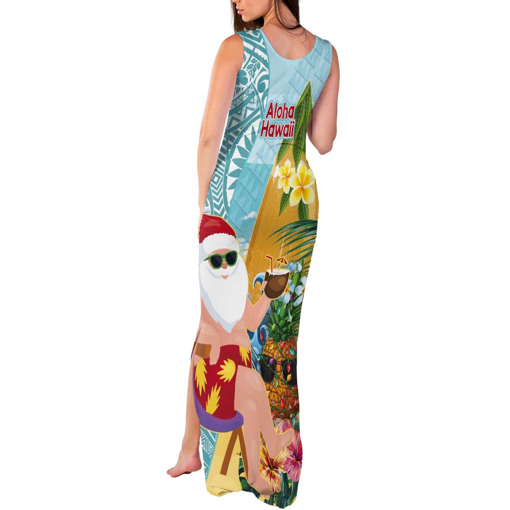 Aloha Hawaii Mele Kalikimaka Tank Maxi Dress Chilling Santa With Pineapple - Polynesian Pattern