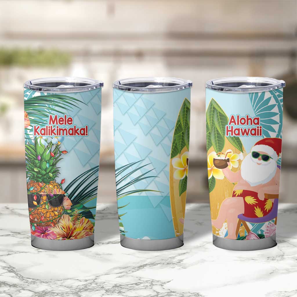 Aloha Hawaii Mele Kalikimaka Tumbler Cup Chilling Santa With Pineapple - Polynesian Pattern